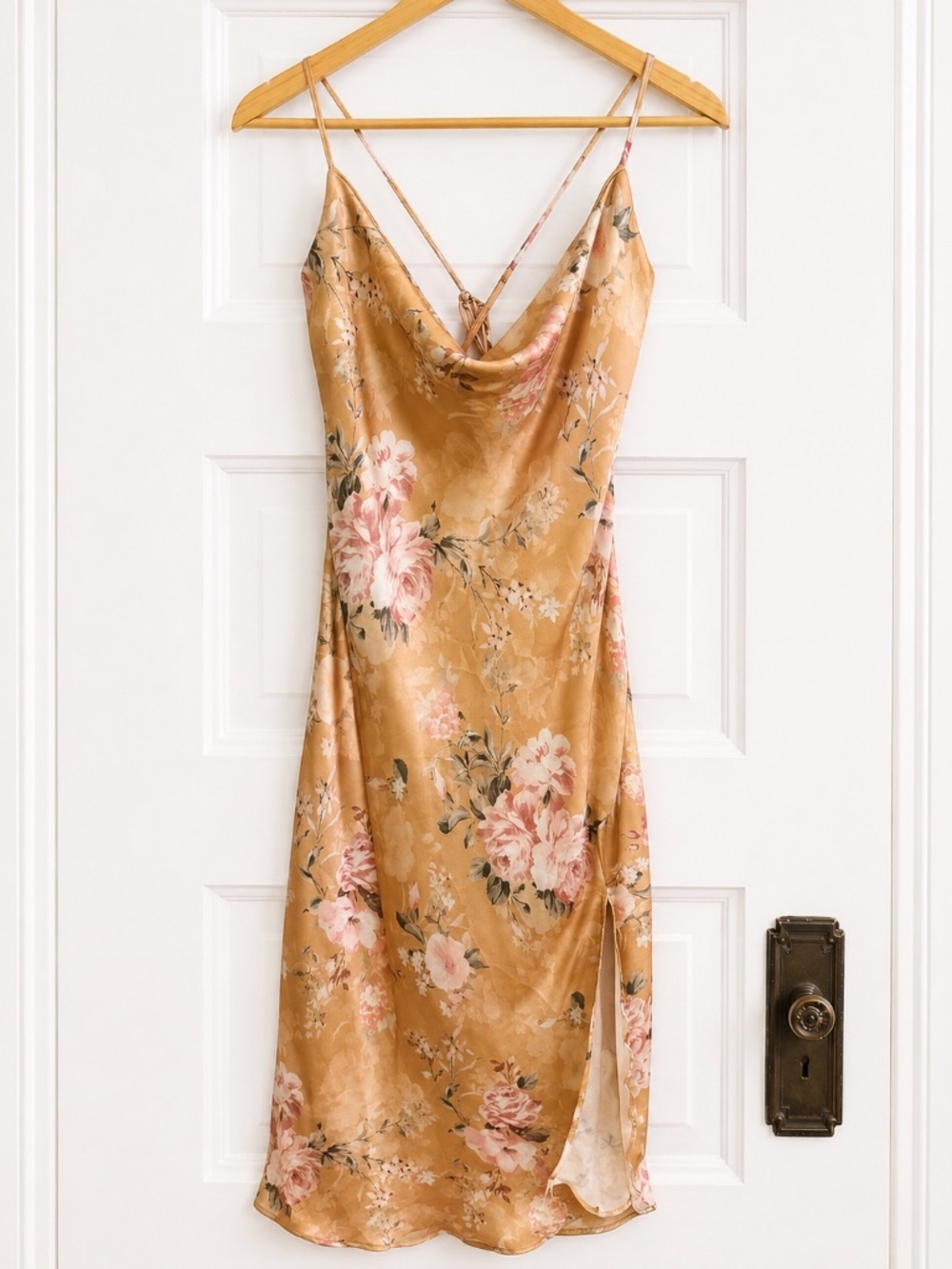ASTR The Label Floral Satin Cowl Neck Maxi Dress Size L